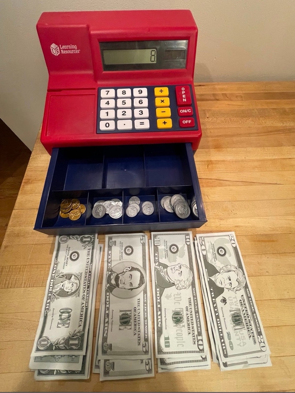 Learning Resources Red Toy Cash Register with Play Money